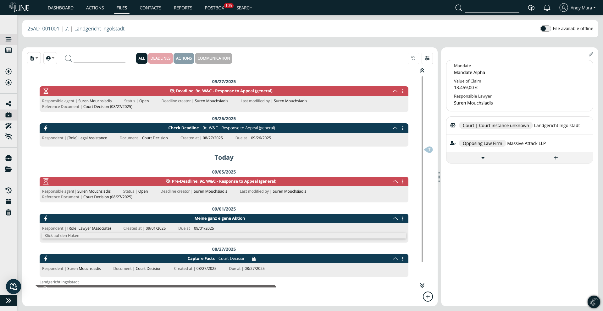 Screenshot JUNE Case overview for automation