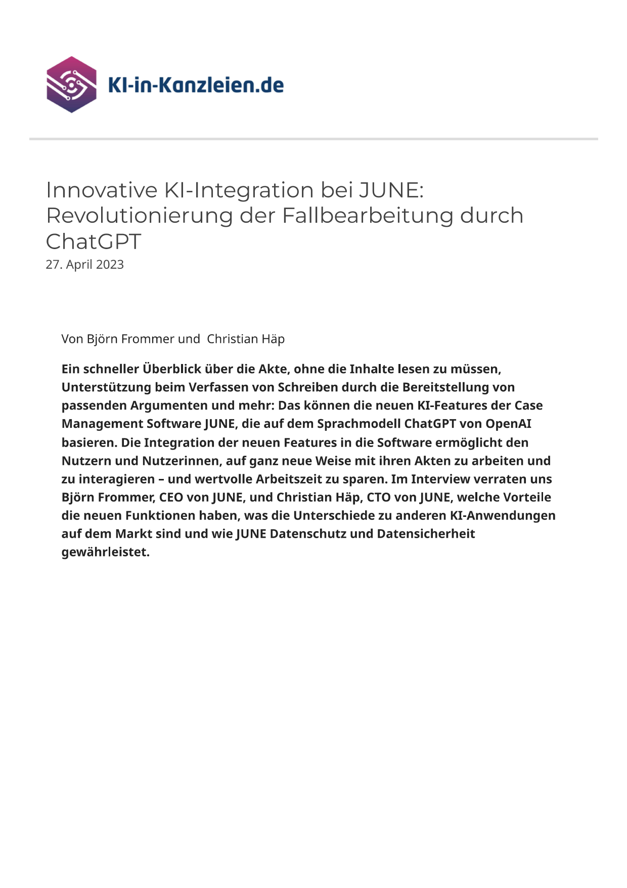 ChatGPT Integration in JUNE