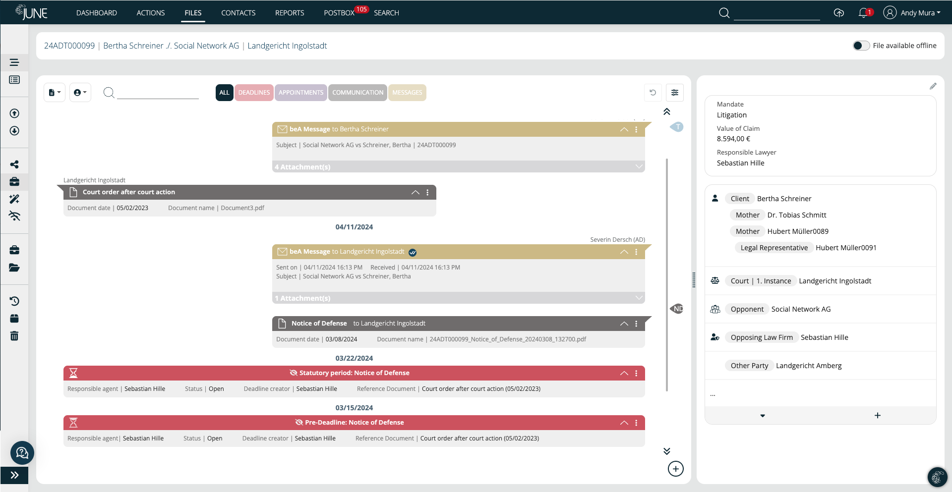 Screenshot Chronological historic view case management actions