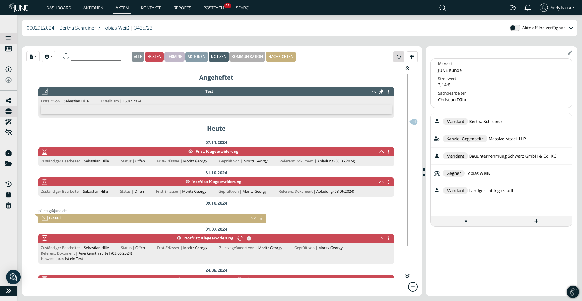 Screenshot JUNE Akte Chronologie Übersicht AI
