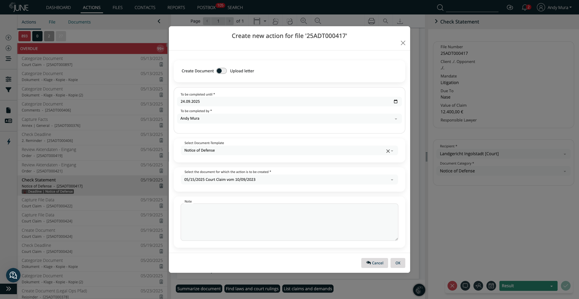How to create action in a case management automation platform