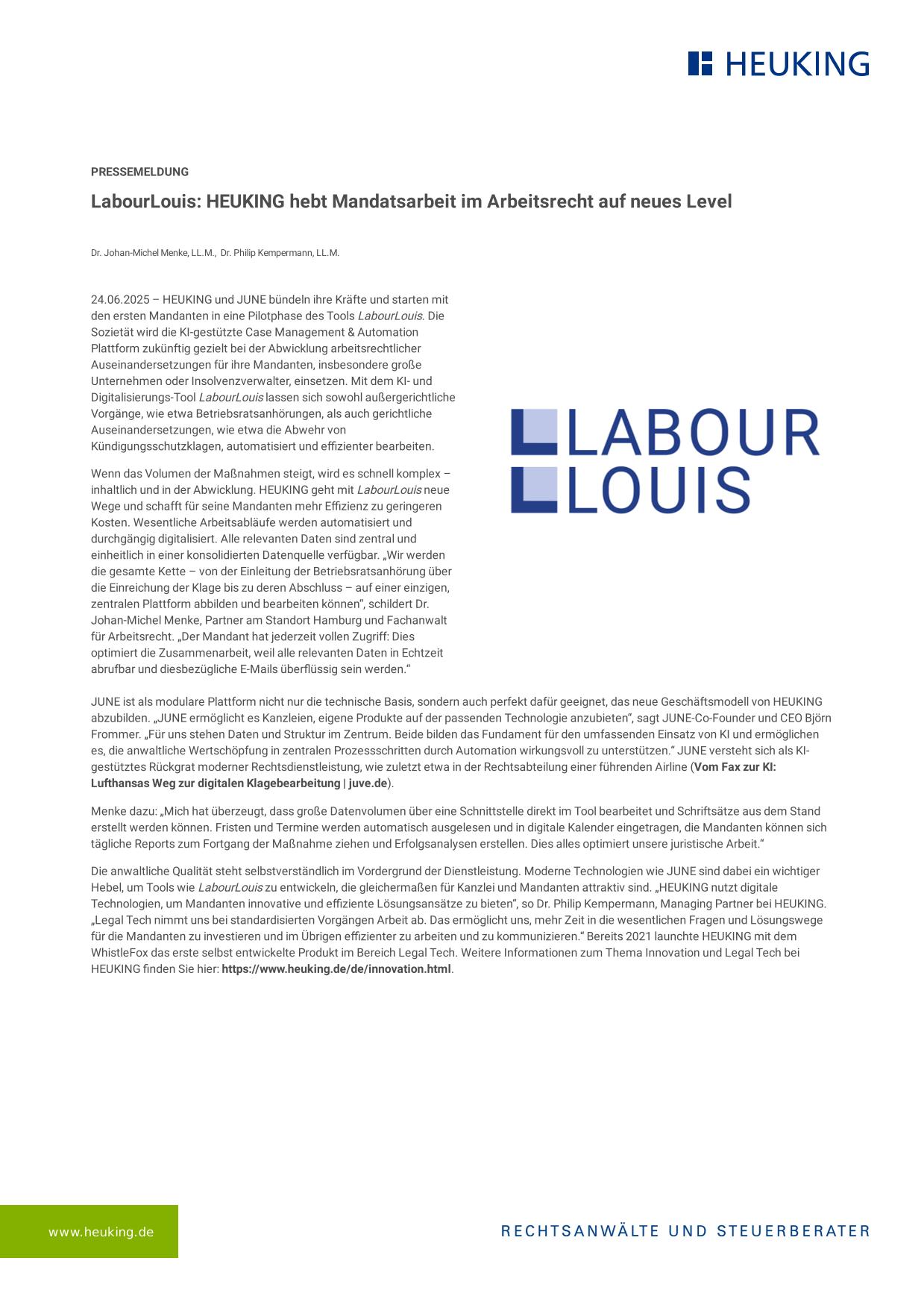 Heuking JUNE press release