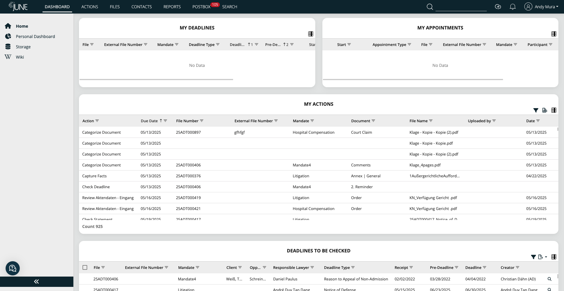 Screenshot JUNE collab spaces in litigation automation