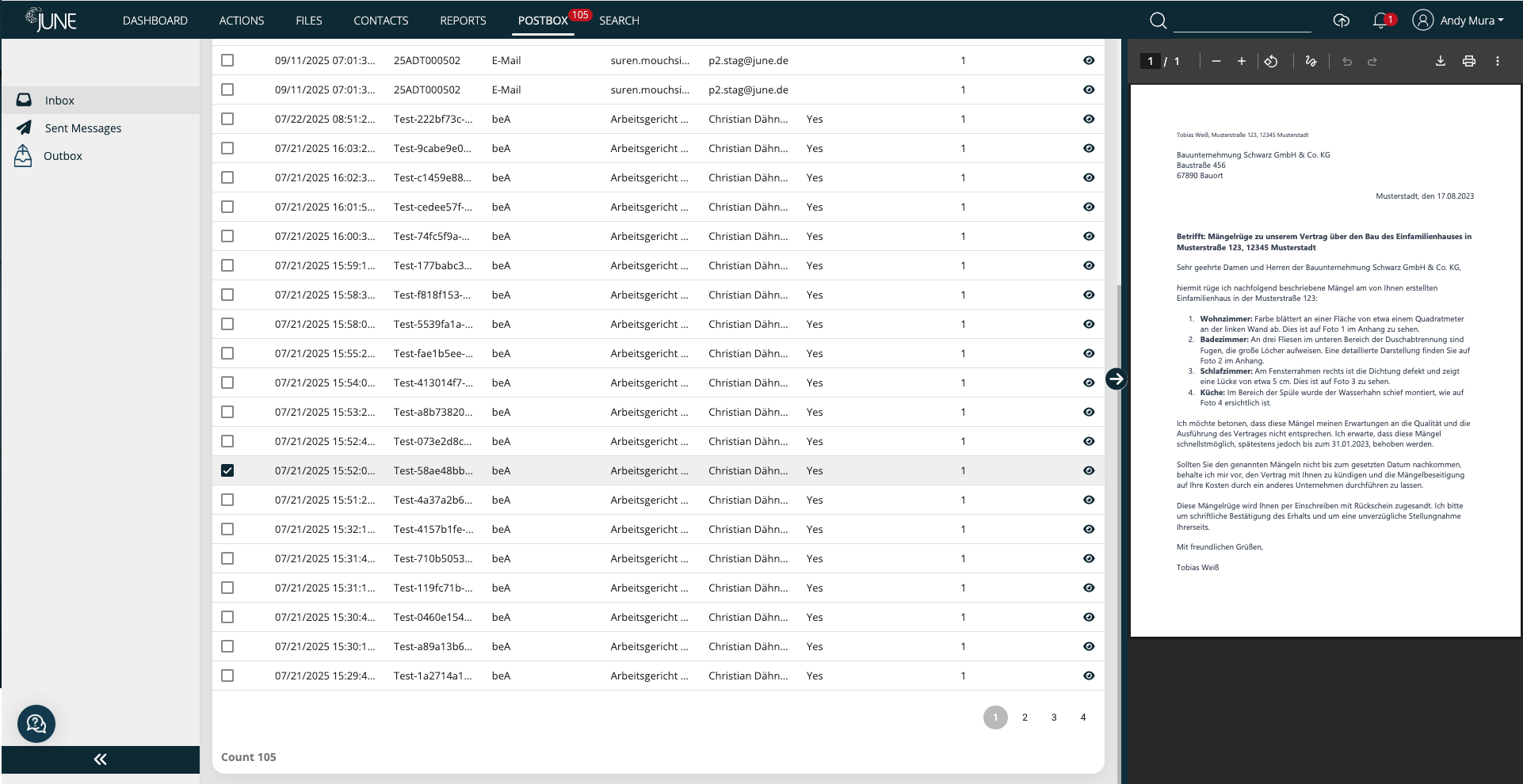 Inbox JUNE legal case management