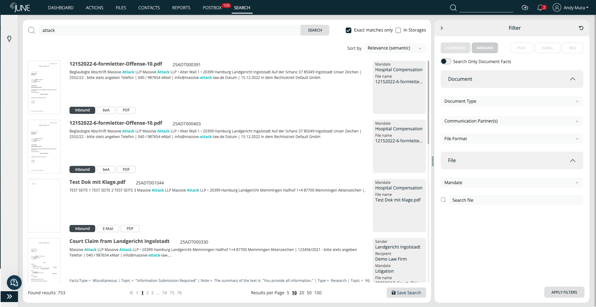 Screenshot Search results semantic search Legal AI