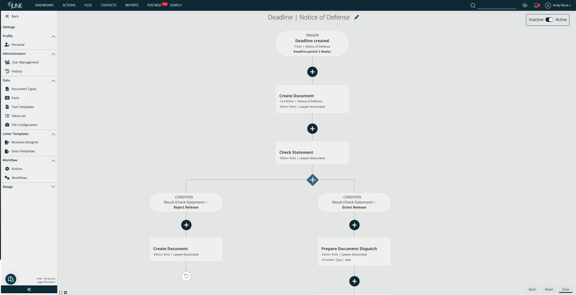 Screenshot JUNE Workflow automation for legal processes